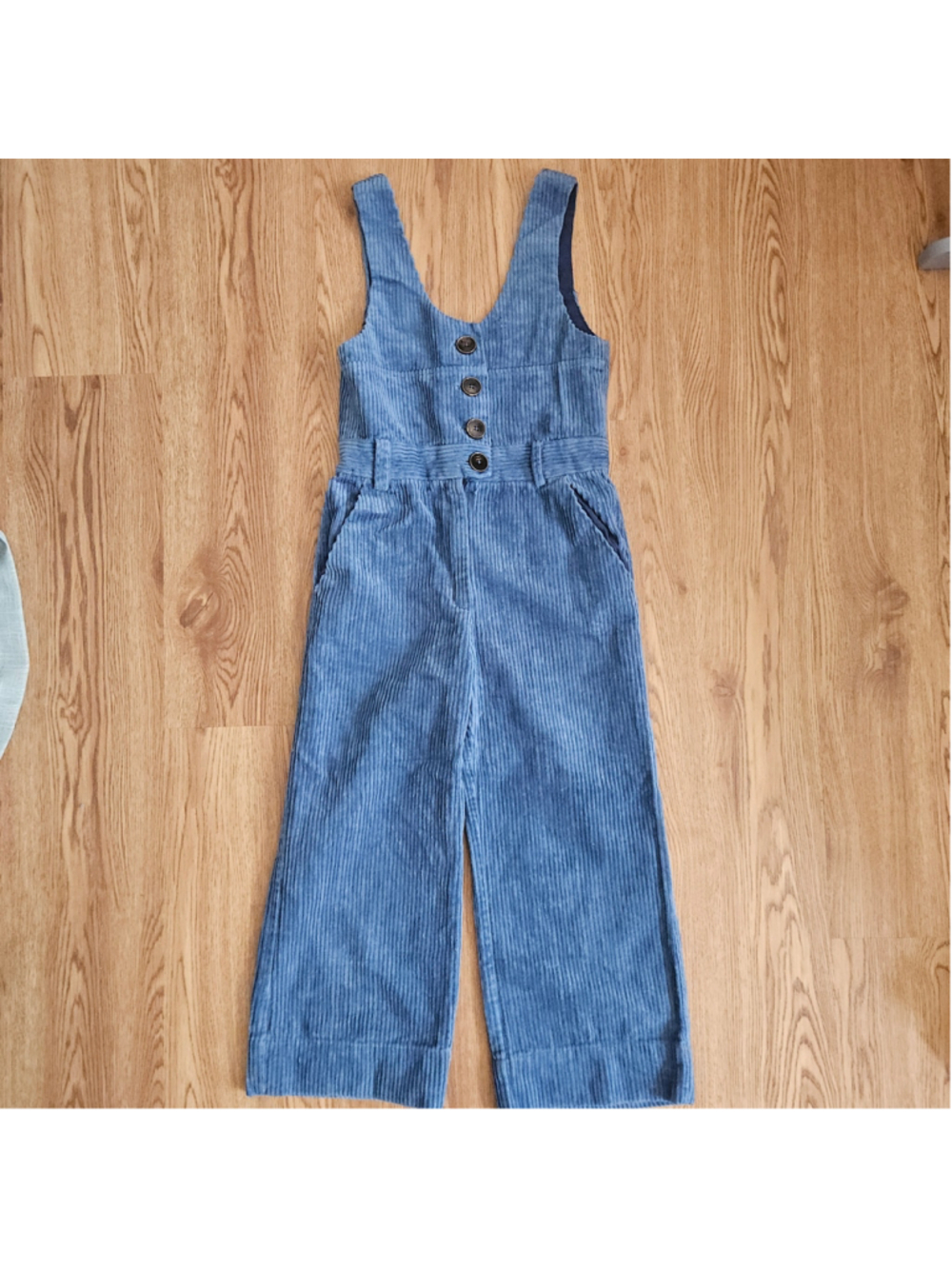 Zara Kids Blue Corduroy Jumpsuit Girls 10 Straight Wide Leg